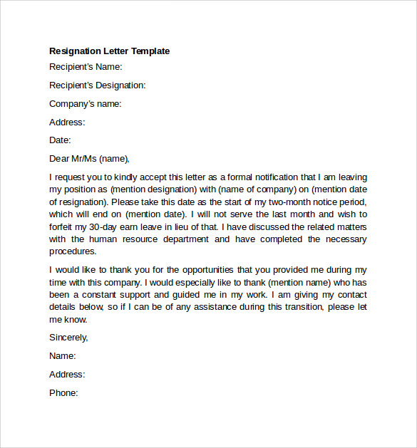 Resignation Letter Software Developer